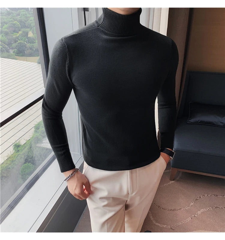 Bonsir New Fall/Winter Male Sweaters High-Necked Knitwear Shirt British Style Casual Business Pullover Men Casual Sweaters S-4XL