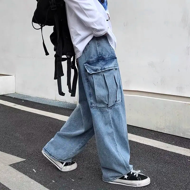 Bonsir Baggy Jeans Trousers Male Denim Pants Black Wide Leg Pants Men's Jeans Loose Casual Korean Streetwear Hip Hop Harajuku