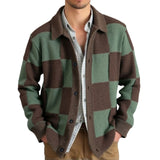 BONSIR  -  Autumn Winter New Fashion Men's Casual Trendy Turn-down Collar Long Sleeve Single-breasted Loose Plaid Knitted Sweater Coats