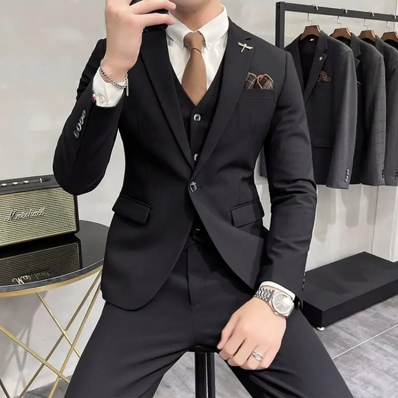 Bonsir (Jacket +Vest+Pants) Plus Size 7XL-S Men Korean Slim Fit Groom Wedding Business Casual Tuxedo Mens Work Social Suit 3 Pieces