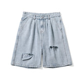 BONSIR  -  Summer Shorts Men's Ripped Streetwear Fashion Loose Jeans Hole Straight Wide Casual Soft Denim Shorts Male
