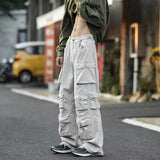 Bonsir Men's Multi-pockets Cargo Pants Autumn Vintage Solid Color Hiphop Overalls Baggy Casual High Street Mopping Trousers