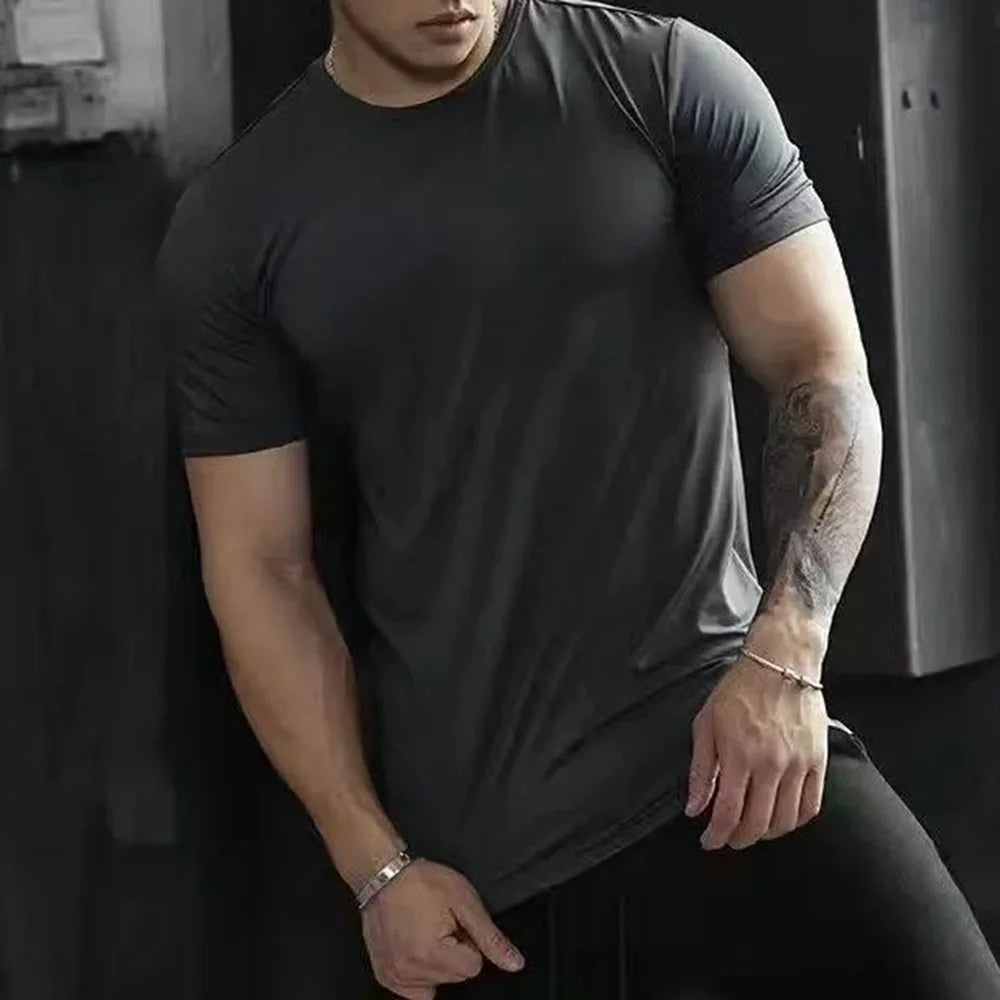 Bonsir Gym Vest Workout Top 2024 Mens Thin Slim Fit Casual Solid Color Sports T-Shirt Running Sexy Top Short-Sleeved L American Fitness