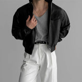 BONSIR  -  American leather jacket men's autumn and winter new model Pissai motorcycle suit short multi-pocket work stand collar jacket
