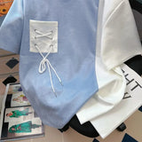 BONSIR  -  Pocket Strap Design Fashion T-shirt Summer Round Neck Loose Men Short Sleeved Tee Contrast Panel Oversized Style Top