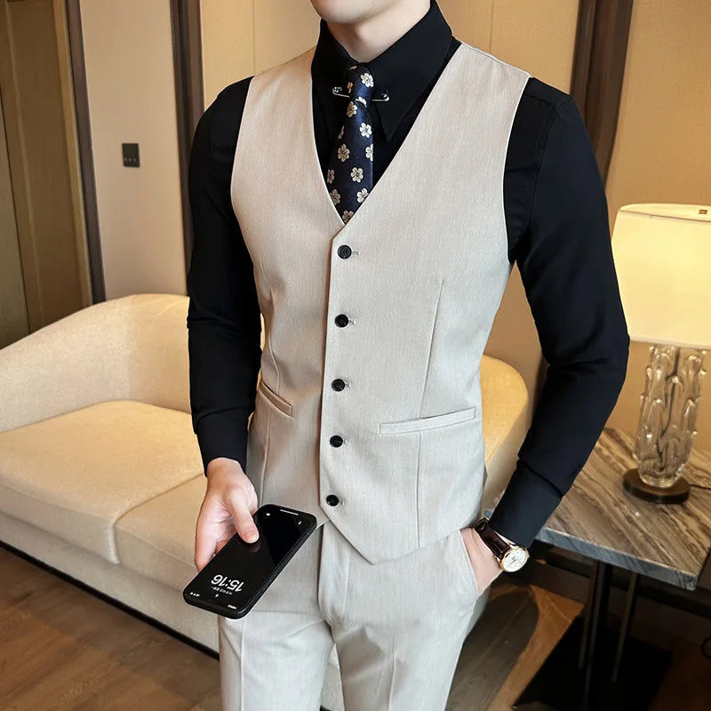 Bonsir ( Vest + Pants) Men Luxury High Quality Business Suit Vest 2 pieces Formal Groom Wedding Dress Vest Set Fashion Club Clothing