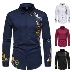 Bonsir Trendy New Single-breasted Men's Shirts Europe & America Fashion Bronzing Printing Shirts for Men Long Sleeves Lapel Shirt