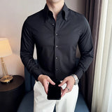 Bonsir High Quality Solid Color Large Collar Shirts 2024 Autumn  Long Sleeve Slim Fit Social Party Shirt Formal Casual Business Tuxedo