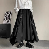 Bonsir Y2k Irregular Ribbon Skirt Pants Dark Gothic Style Hakama Genderless Japanese Streetwear Casual Wide-Leg Samurai Pants Unisex