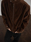 BONSIR  -  Coffee autumn velvet stand collar jacket men's American retro work jacket loose casual  top trendy