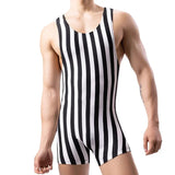 BONSIR  -  Mens Striped Bodysuits Leotard Undershirts Boxers Underwear Sleeveless Fitness Wrestling Singlet Slip Jumpsuits Seamless Rompers