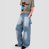 BONSIR  -  Men Jeans Letter Print Casual Pants Streetwear Fashion Personality Versatile Youth Campus Wide Leg Pants Men'S Clothing 2025 New