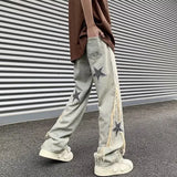 Bonsir Men Jeans Spring and Autumn New Star Embroidery Splicing Jeans Fashion Street Casual Wear Loose Hundred Straight Pants Y2k Jeans