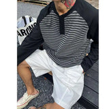 BONSIR  -  Men Color Block Raglan Sleeve Striped Long Sleeve T-Shirt Loose Fit Casual Top