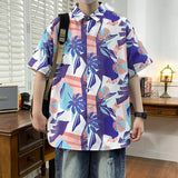 BONSIR  -  Beach Street Wear Tropical Floral Short Sleeved Men Printed Shirts Summer Seaside Vacation Men's Hawaiian Shirt Plus Size 5XL-M