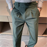 Bonsir High Quality Business Casual Draped High-waist Trousers Men Stripes Formal Pants Male Formal Office Social Suit Pants