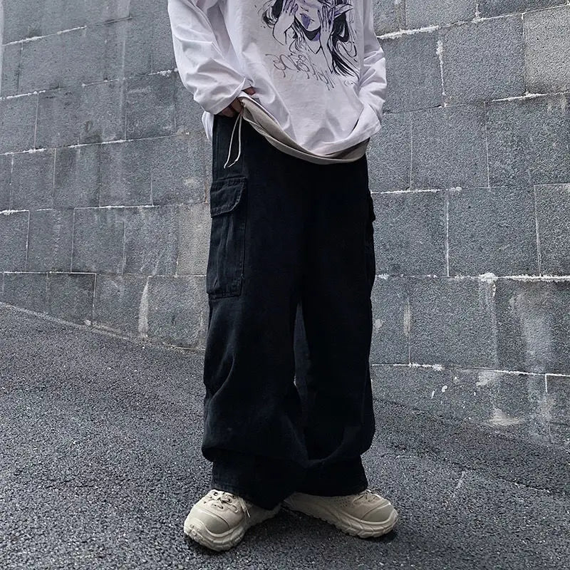 Bonsir Baggy Jeans Trousers Male Denim Pants Black Wide Leg Pants Men's Jeans Loose Casual Korean Streetwear Hip Hop Harajuku