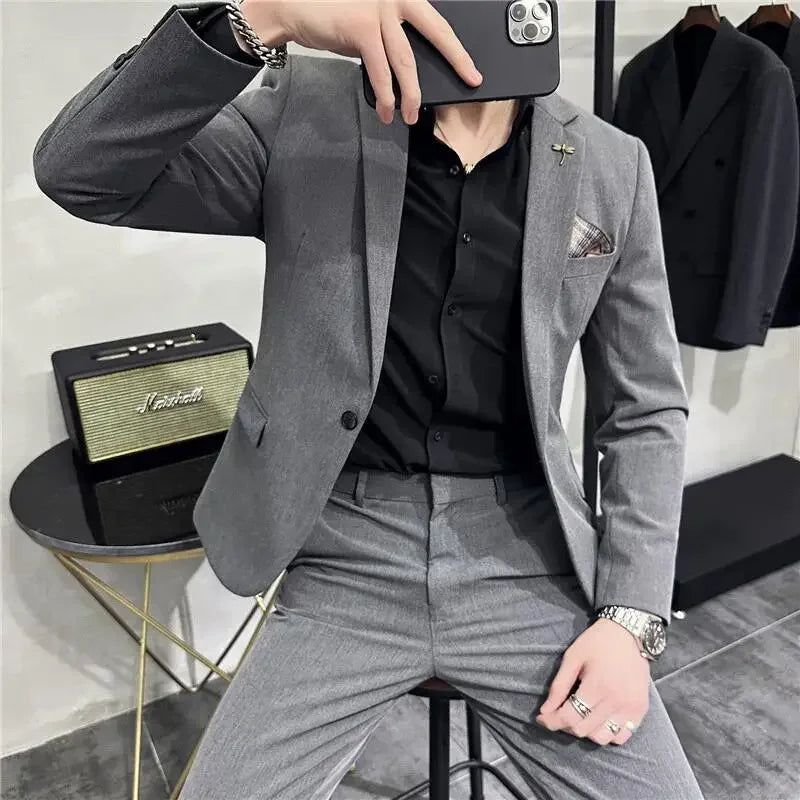 Bonsir 7XL ( Jacket+Pant）Men Slim Fit Suit Wedding Groom Tuxedo Groomsmen Suits Male Fashion Business Stage Costume Homme 2 Pieces