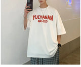 BONSIR  -  American Retro Letter Printed Pullovers Summer High Street O-Neck Men's Clothing Youthful Vitality Short Sleeve Basic T-shirts