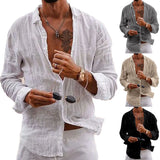 BONSIR  -  Mens Shirts Effortlessly Stylish Men\\\'s Casual Cotton Linen Shirt Loose Fit Long Sleeve Tops for Various Occasions