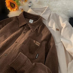 Bonsir Korean Fashion Long Sleeve Corduroy Sweatshirts Men Clothing Retro Spring and Autumn Casual Turn Down Collar Shirts