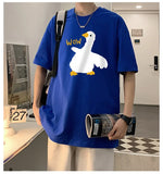 BONSIR  -  Summer Men Cotton Funny Goose Print T Shirt Cartoon Short Sleeve Tops O-Neck Tees Y2k Anime Casual Oversized T Shirts Men