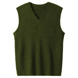 BONSIR  -  New Popular Preppy Style Men Sweater Vest Casual Knitted Streetwear Solid Color V Neck Waistcoat Leisure High Quality Knitwear