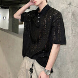 BONSIR  -  Mens Polo Shirt Ripped Hollow T-Shirt Summer Thin Streetwear Fashion Youth Campus Niche Short-Sleeve Top Men'S Clothing 2025 New