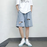 BONSIR  -  Summer Shorts Men's Ripped Streetwear Fashion Loose Jeans Hole Straight Wide Casual Soft Denim Shorts Male
