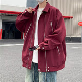 Bonsir American High Street Jacket Men's Spring and Autumn New Item Solid Lapel Loose Collar Zipper Long Sleeved Jacket