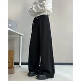 BONSIR  -  Black Belt Suit Pants Men Fashion Society Mens Dress Pants Korean Loose Wide Leg Pants Mens Office Formal Trousers Plus Size