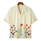 BONSIR  -  Summer New Men's Flower Print Short Sleeve Shirt Retro Casual Fashion Trend Simple Loose Seaside Vacation Hawaiian Men Tops