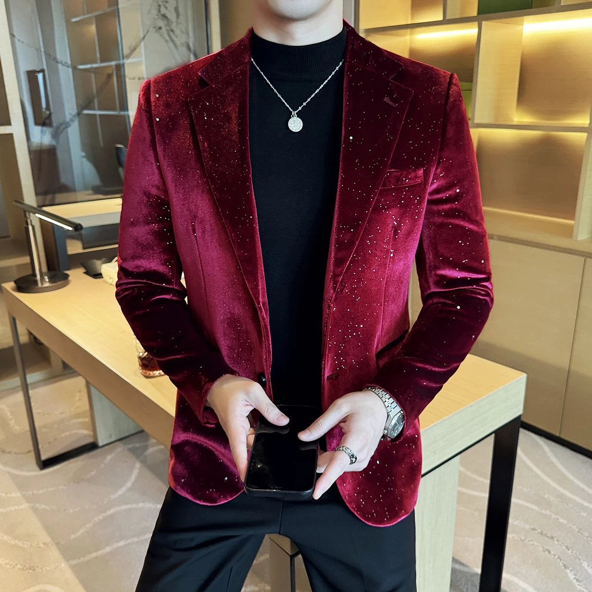 Bonsir Luxury Velvet Bronzing Suit Jackets Men High Quality Slim Fit Business Elegant Blazer Coat Homme Formal Social Prom Tuxedo 4XL-M