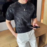 Bonsir Summer Sparkling T Shirts For Men High Quality O-Neck Elastic Slim Fit T Shirt Korean Casual Short Sleeved Social Party Tops Tee