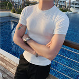 Bonsir British Style Summer Thin Ice Silk Solid T Shirts Men's Clothing Round Neck Short Sleeve Slim Fit Casual Tee Top Streetwear