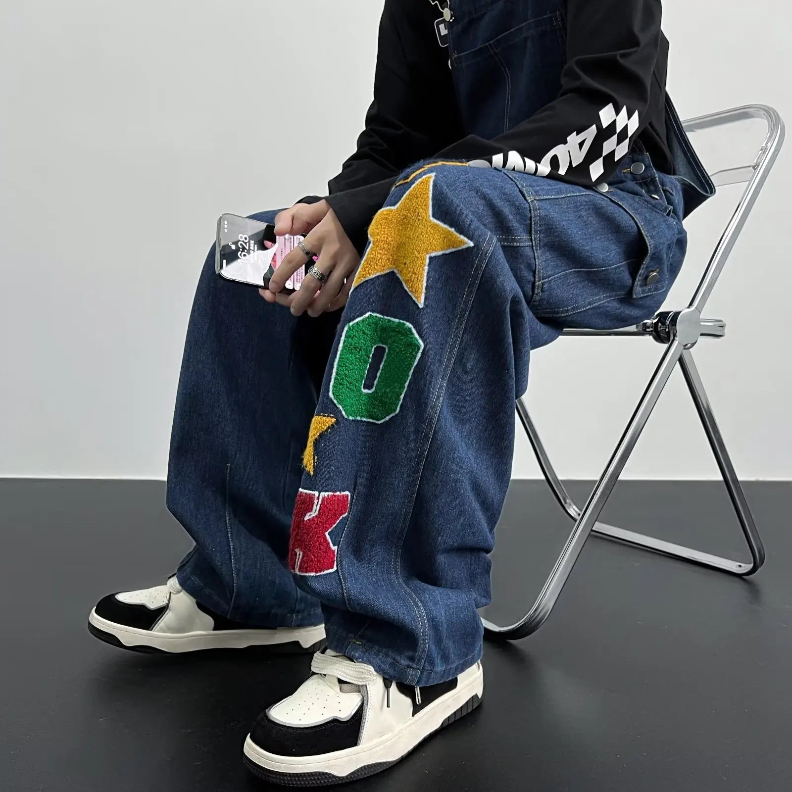 Bonsir Y2K Cargo Jeans Jumpsuit for Men Streetwear Hip Hop Punk Loose Denim Bodysuits Overalls Male Japanese Print Pocket Pants