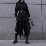 Bonsir Y2k Streamer Irregular Skirt Pants Gothic Dark Style Hakama Genderless Japanese Streetwear Casual Wide-Leg Samurai Pants Unisex