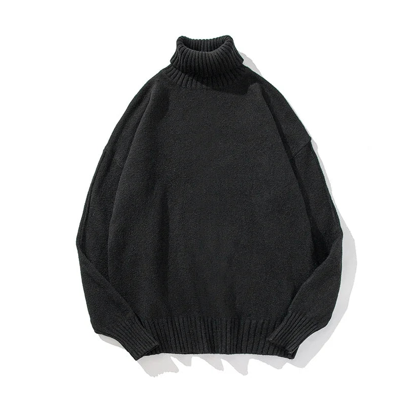 Bonsir Men Oversized Turtleneck Sweaters Winter Korean Fashions Pullover Harajuku Black Knitwear