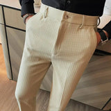 Bonsir Men's Waffle Casual Pants Fashion Korean Stretch Waist Business Formal Pants Mens Social Party Suit Pants Streetwear Pencil Pant