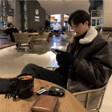 Bonsir Winter Jacket Men Warm Fashion Casual Thickened Leather Jacket Men Streetwear Korean Loose Short Coat Mens Thick Leather Coat