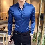 Bonsir Neckline Embroidery Shirt For Men New Solid Color Business Slim Fit Long Sleeve Social Party Shirt Streetwear Homme 5XL-M