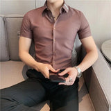 Bonsir Summer High Quality Striped Ribbon Short Sleeve Shirt Men's Slim Fit Business Formal Wear Blouse Streetwear Plus Size 4XL-M