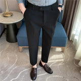 Bonsir Winter Thickened Woolen Suit Pant Mens Casual Straight Trousers Korean Classic Fashion Business Formal Office Social Suit Pants