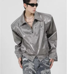 Bonsir Metal high street padded shoulder jacket men short style loose collar jacket