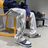 BONSIR  -  Autumn White Casual Pants Men Spliced straight Wardrobe Trousers Hong Kong Style High Street Wide-leg Sports Trousers