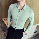 Bonsir New British Style Solid Long Sleeve Shirt Men Clothing Slim Fit Business Casual Chemise Homme Formal Wear Hot Blouse T67