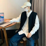 BONSIR  -  Japanese Vintage Men's Work Vest Versatile Solid Color Casual Male Tank Top Summer Loose Sleeveless Camisole Top