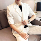 BONSIR  -  Summer Fashion Jacket And Trousers Two-piece Set Men's Solid Business Gentleman Casual Slim Fit Wedding Dress Thin Suit For Male