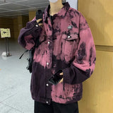 BONSIR  -  Mens Jackets High Street Hip Hop Retro Gradient Tie Dye American Style Denim Workwear  Design Jacket Mens Spring Autumn New