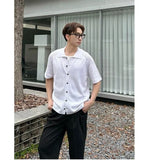 BONSIR  -  Old money style gray lapel knitted cardigan men's summer thin short-sleeved shirt high-end loose casual coat tide